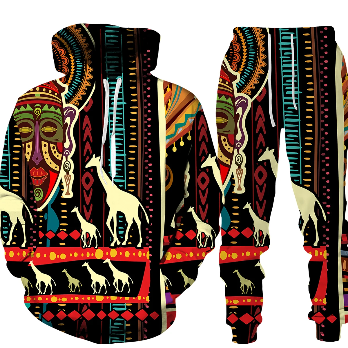 

Mens African Printed Africa Dashiki Casual Long Sleeve Hoodie Tracksuit for Men Traditional Clothes Plus Size Hoodie/Pants/Suits