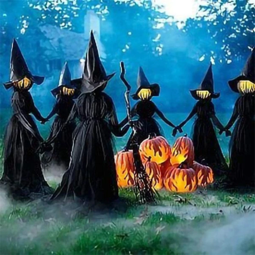 

Halloween Light-Up Witches Decoration with Stakes Outdoor Holding Hands Screaming Witches Sound Activated Sensor Decor Dropship