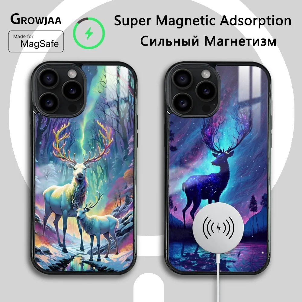 Чехол для телефона Auroral Starry Sky Deer iPhone 16 15 14 13 12 11 Pro Max Plus Mini Magsafe Mirror беспроводной