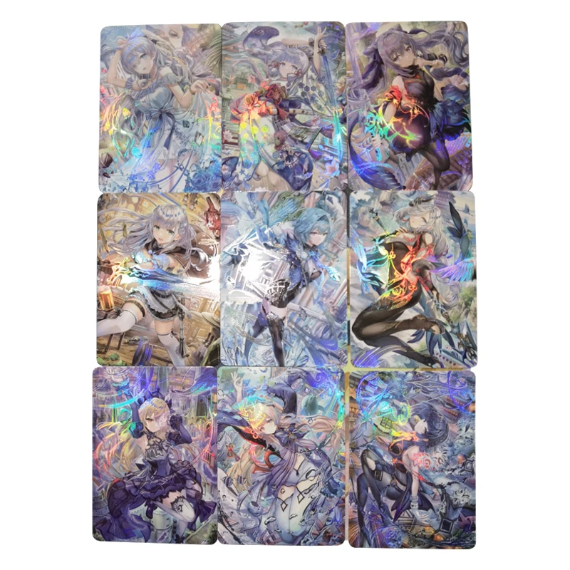 

9 шт./компл. рефракционные флэш-карты Genshin Eula Keqing Shenhe Yelan Diy Подарочные игрушки классическая игра Аниме коллекционные карты
