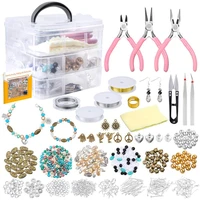 jewelry making kit with beads open jump rings lobster clasp eye pins tweezers earring charms for jewelry repair and beading