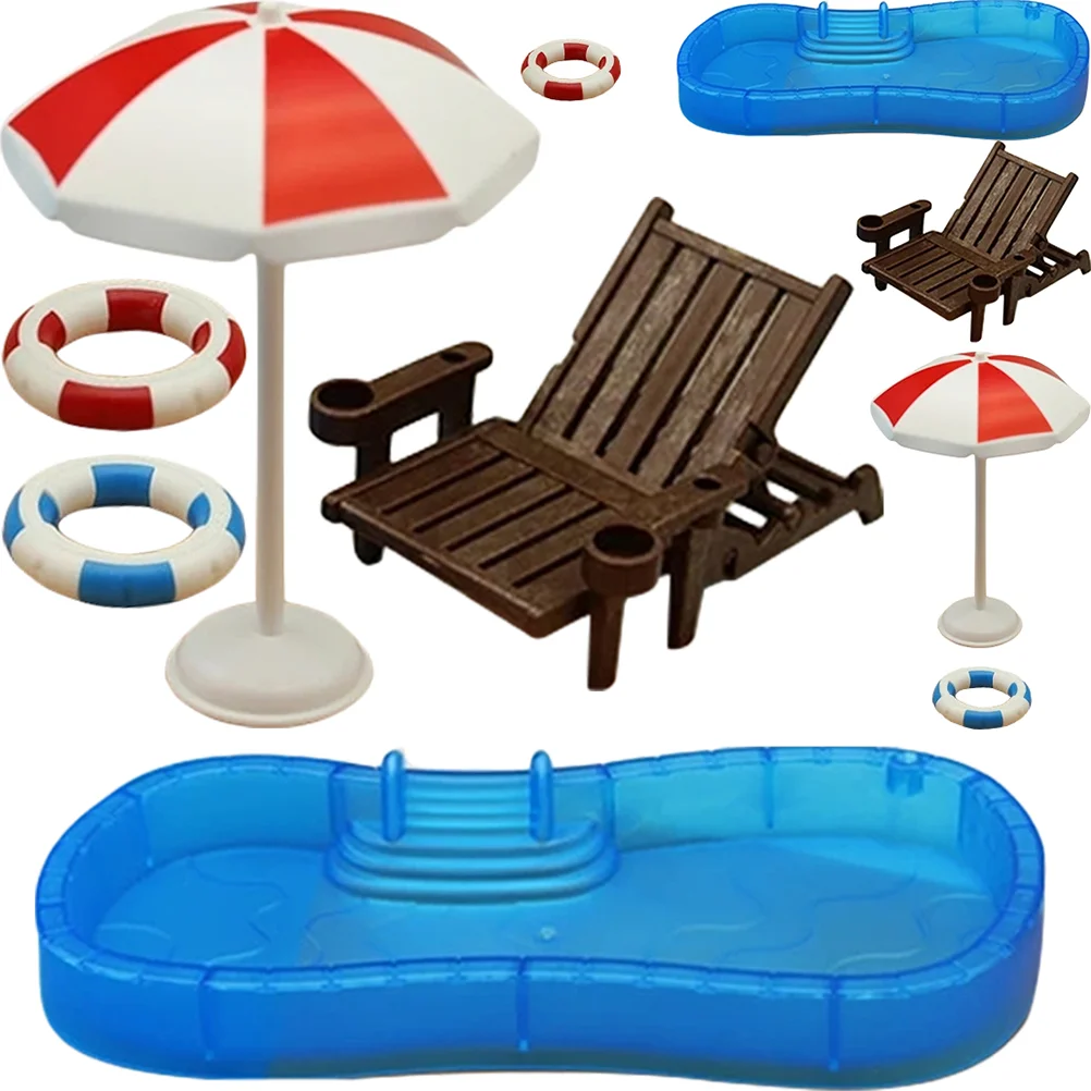 

2 Sets Beach Umbrella House Chair Child Kids Summer Toys Dollhouse Outdoor Accessories Plastic Mini