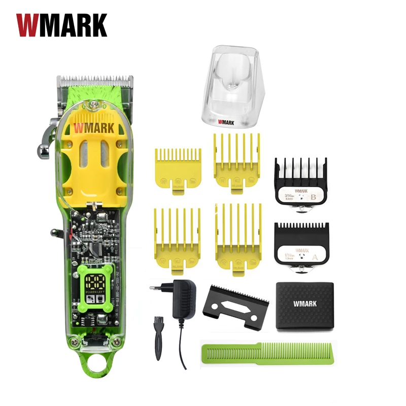 2021 WMARK NG-408 green color Transparent Style Professional Rechargeable Clipper Cord & cordless Hair Trimmer with fade blade