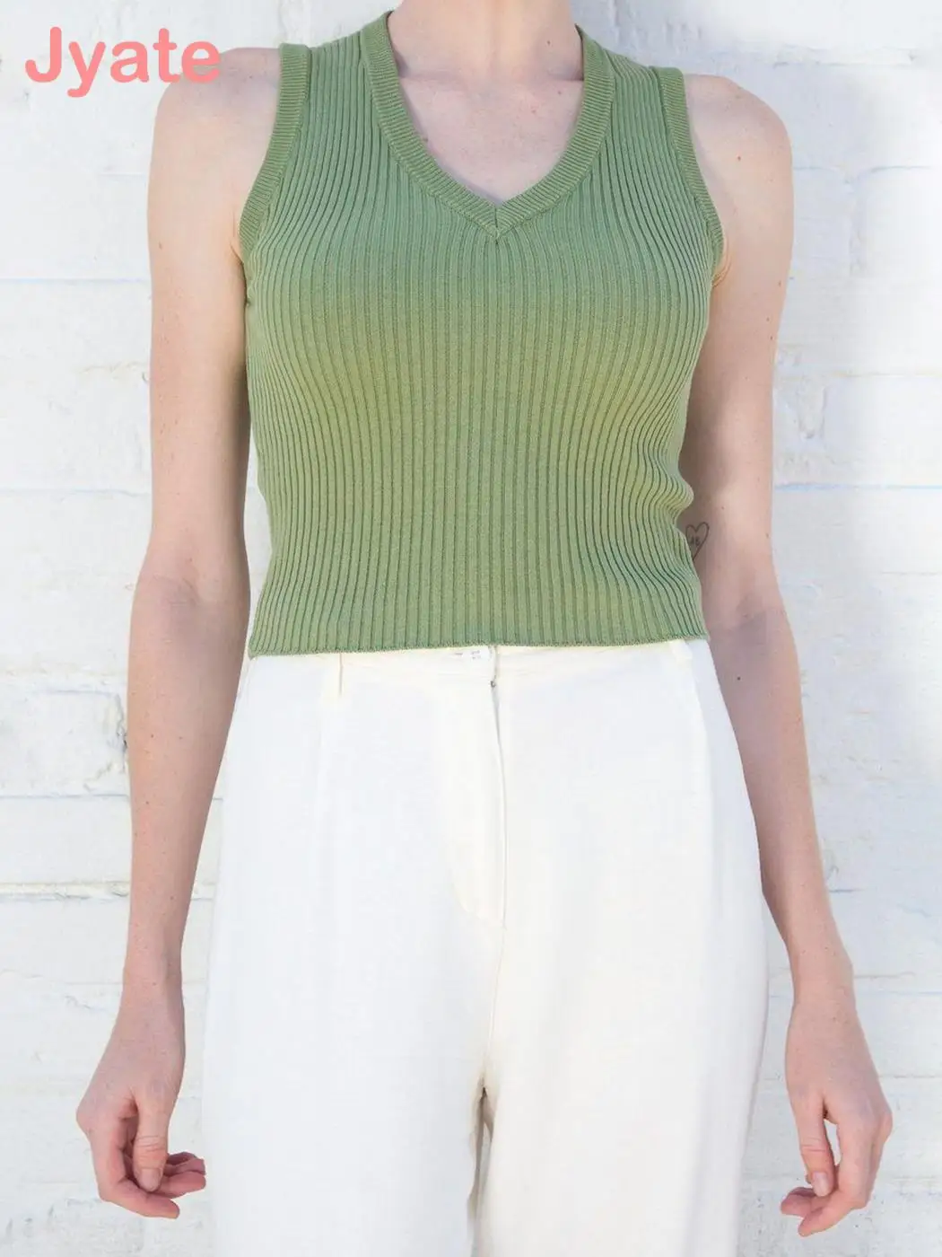 

Jyate Ribbed Sweater Tank Top Women V Neck Kintted Cotton Fashion Y2K Crop Tops Female Summer 2022 Casual Streetwear Vest