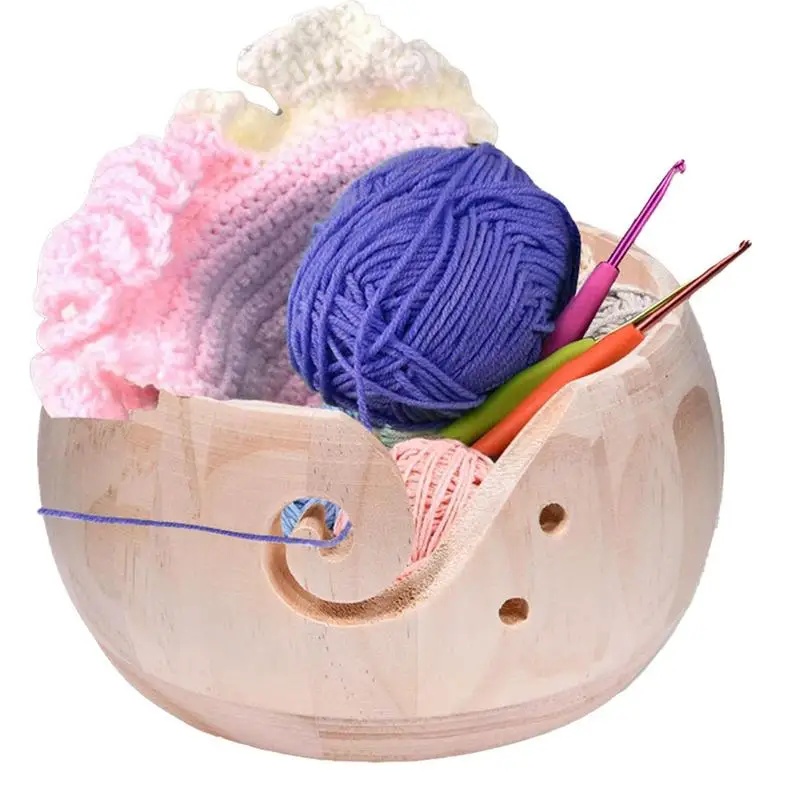 

Yarn Bowl Holder Wooden Yarn Bowl With Holes Knitting Storage Organizer Bowls Crocheting Supplies For DIY Crafts & Sewing