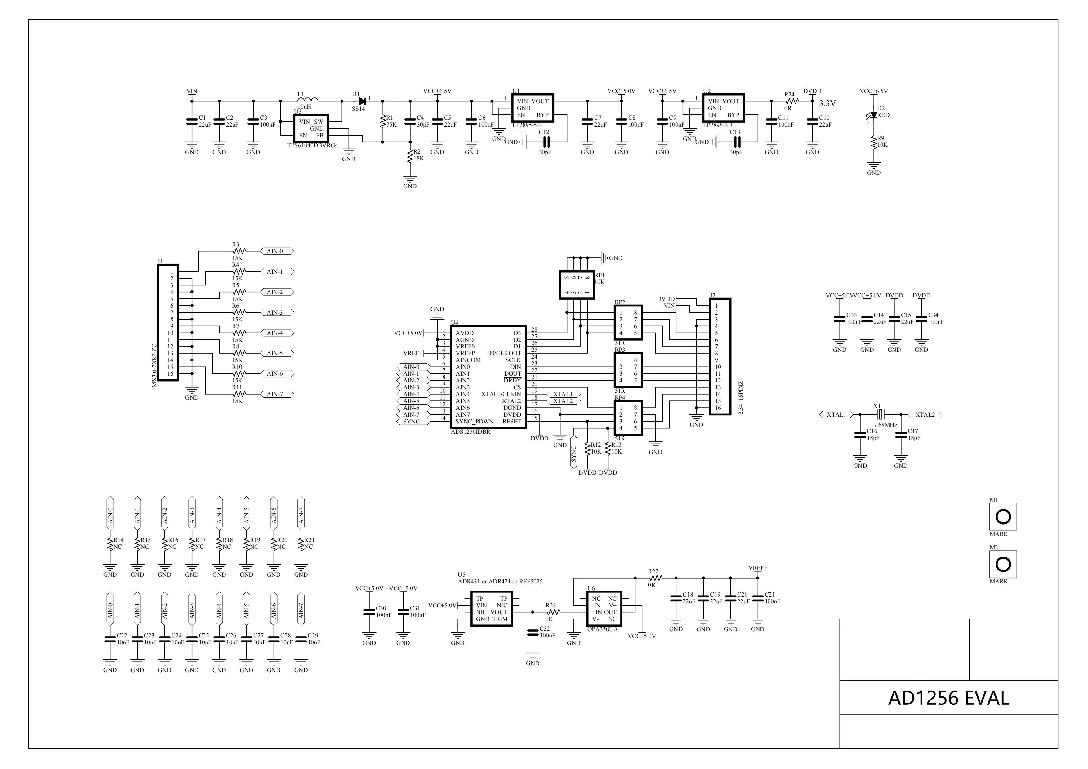 ADS1256 модуль сбора данных 24bit ADC макетная плата односторонние/дифференциальные