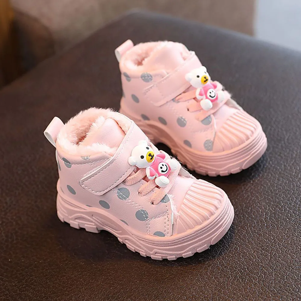 

Зимние ботинки для девочек, ботинки мартинсы в горошек для принцесс, плюшевые теплые ботинки в Корейском стиле, детская обувь для малышей