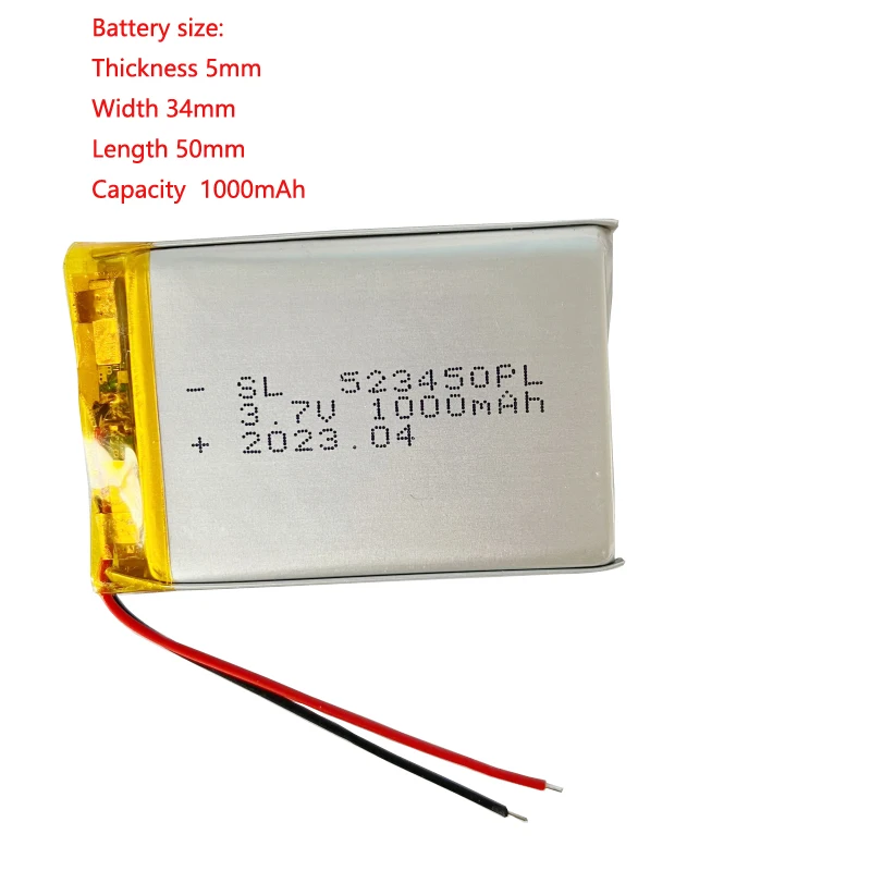 

3.7v 1000mah 523450 Polymer Lithium Battery For Wireless Headset Keyboard Beauty Instrument