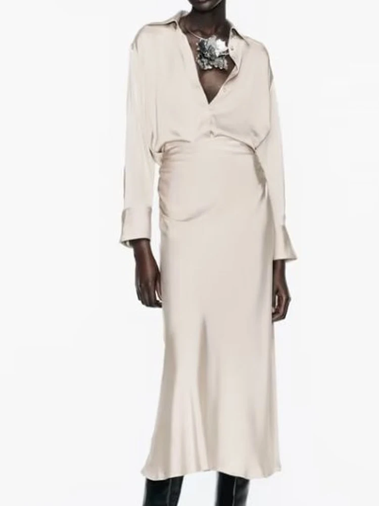 

Женские осенние атласные комплекты из 2 предметов, повседневные однотонные рубашки и блузки, женские элегантные уличные костюмы из двух предметов, одежда, 2023