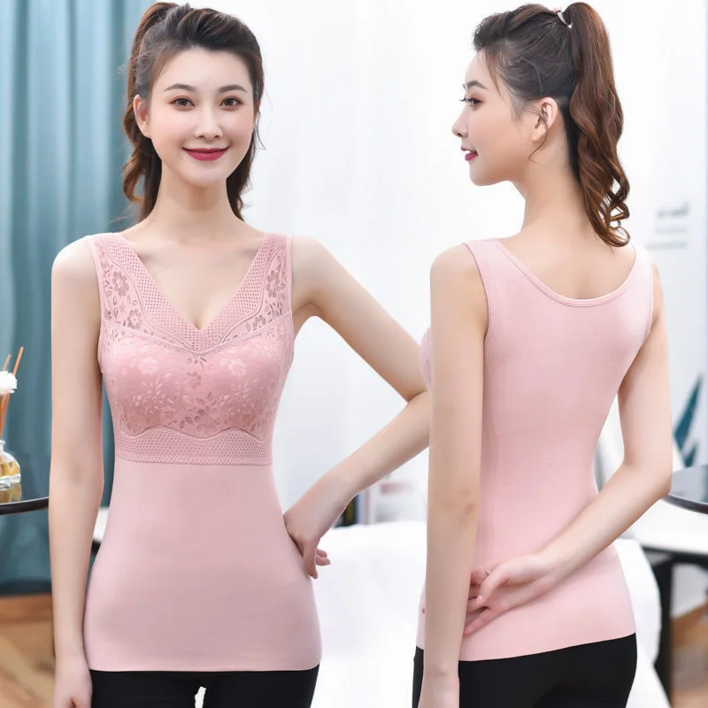 Cotton Thermal Underwear for Women Fleece Lined Tops Cami Tank Top Vest Camisoles Sleepwear Sexy Winter Thermals Roupa Térmica