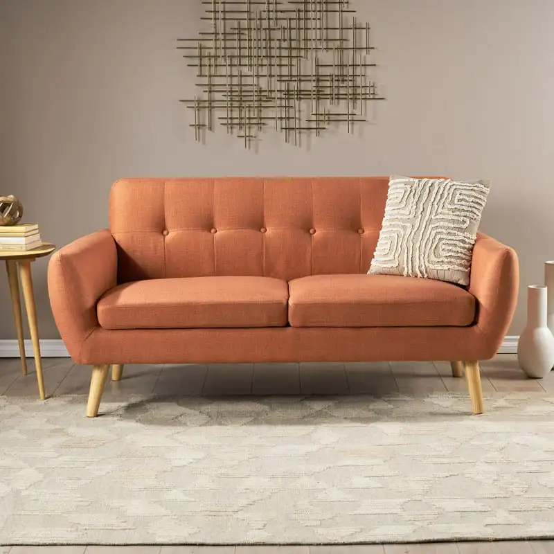 

Fabric Tufted Sofa, Burnt Orange, Natural Oak Linlamlim pillow cover