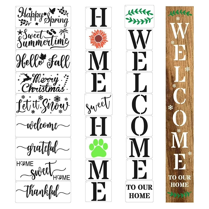 

27PCS Welcome Stencils, Welcome Open Closed Signs Templates For Painting Store Shop House Front Door Porch Outside Decor