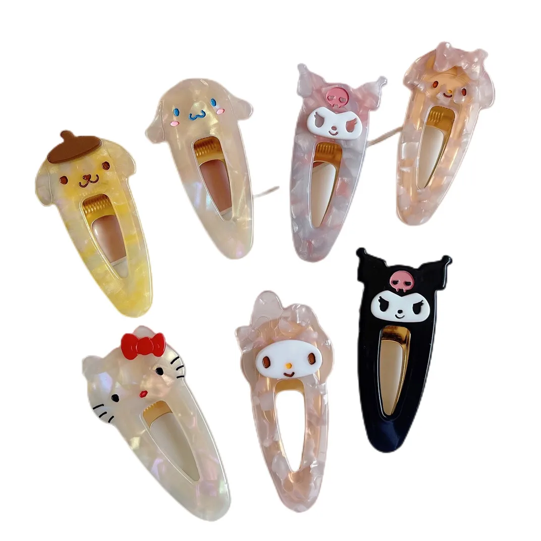 

New Acetate Anime Cartoon Hairpin Trendy Cool Cute Cat Cinnamoroll Kuromi My Melody Bangs Clip Girl Side Clip Duckbill Clip
