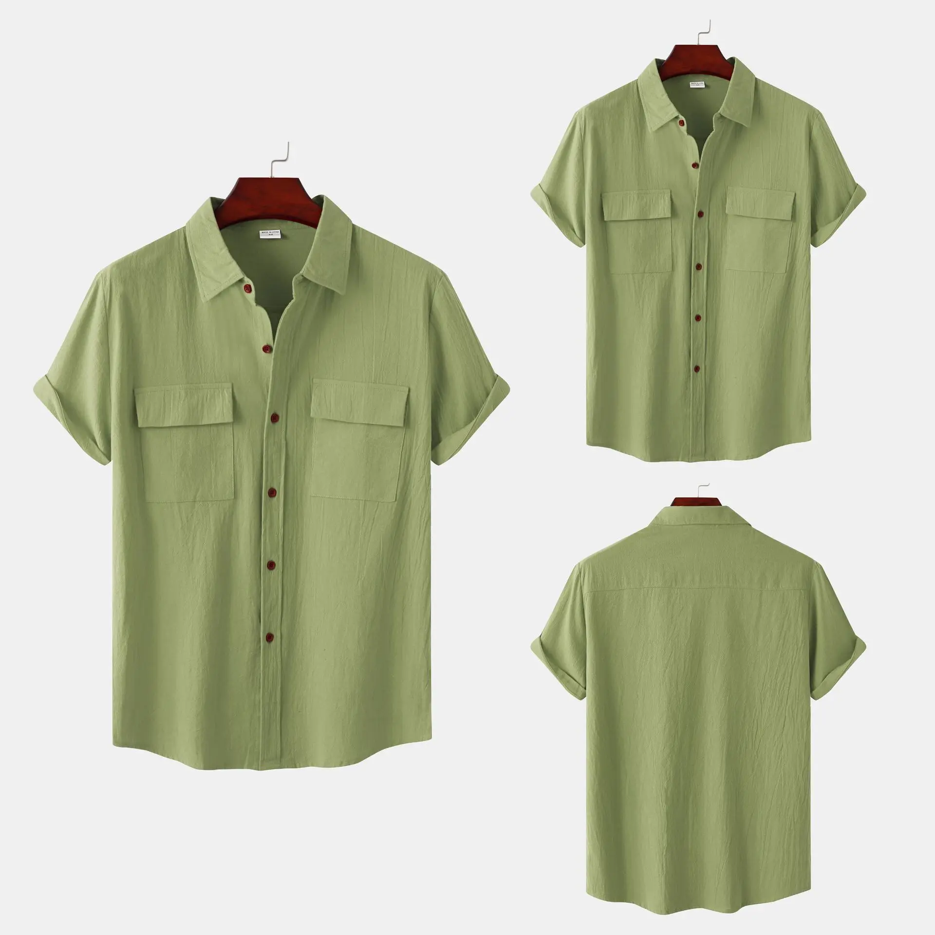 

Cotton Linen Solid White Shirts for Men Summer Double Pocket Short Sleeve Casual Shirt Mens Business Holiday Breathable Camisas