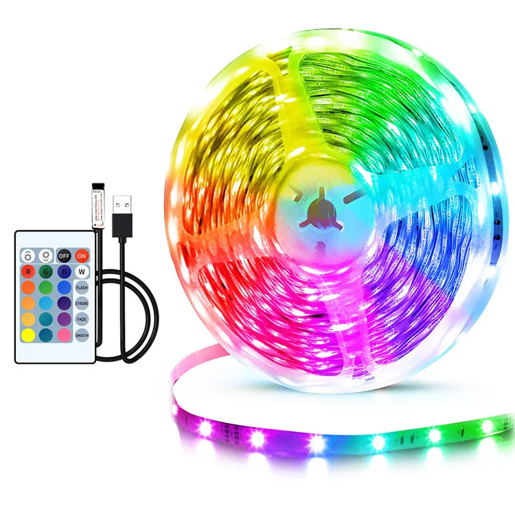 Светодиодный светильник RGB, гибкий декоративный диодный светильник, цепочка с дистанционным управлением, фон для спальни, ТВ лента, USB декоративный светильник - изображение