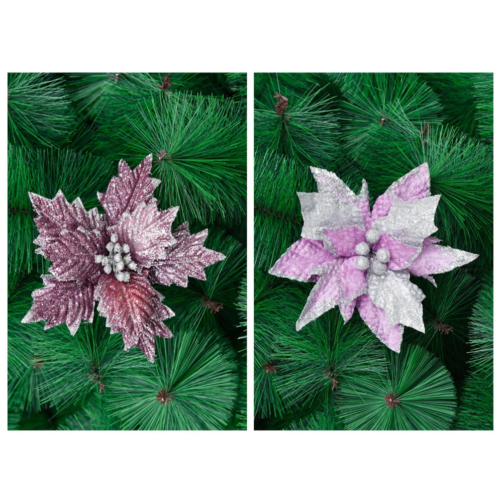 

19cm Artificial Flowers Decorative Flowers Christmas Poinsettia Glitter Flower Hanging Xmas Party Tree Decoration Home Decor