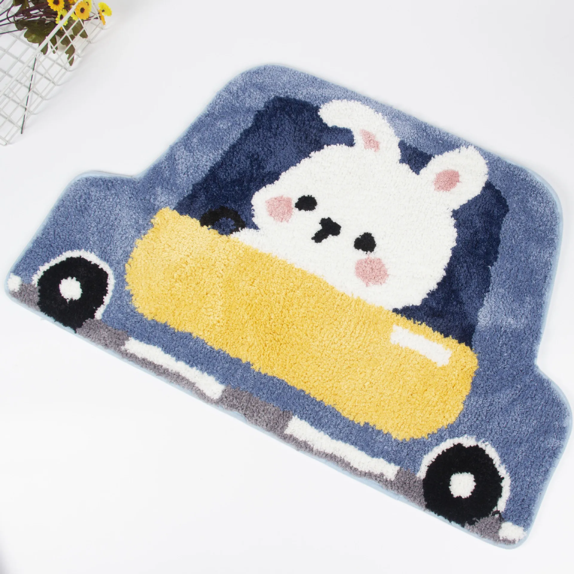 

Cartoon auto rabbit flocking absorbent carpet floor mat Toilet mat for bathroom