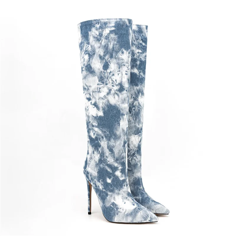 2023 Cowboy Boot Women's High-heeled Pointed Trousers Boots Knee Length Boots Large 45 European and American Sexy Women's Boots