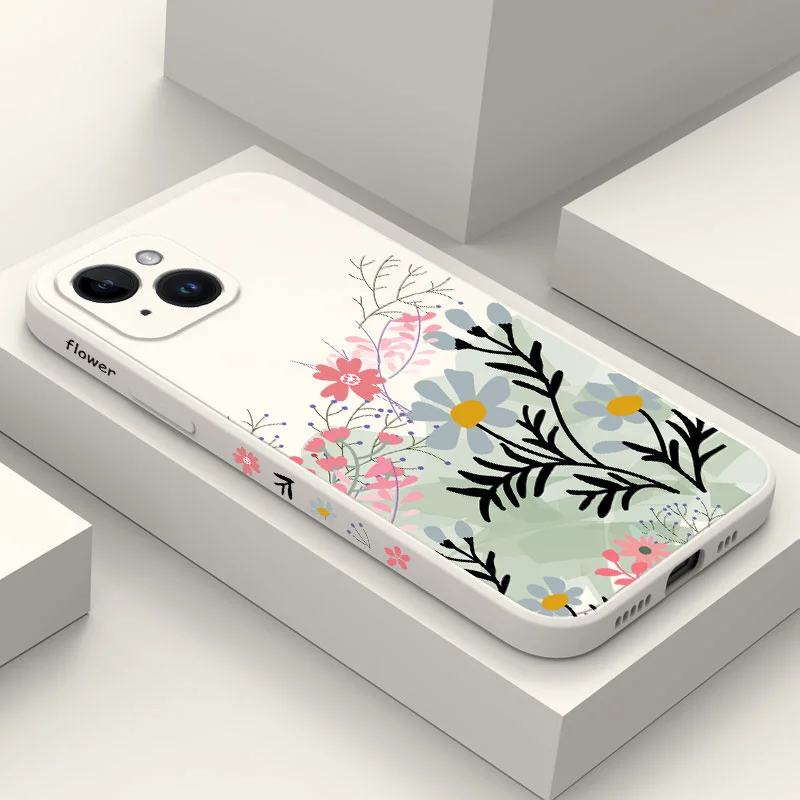 

Mountain Flowers Phone Case For iPhone 14 13 12 11 Plus Pro Max Mini X XR XS SE2020 8 7 6 6S Plus Liquid Silicone Cover