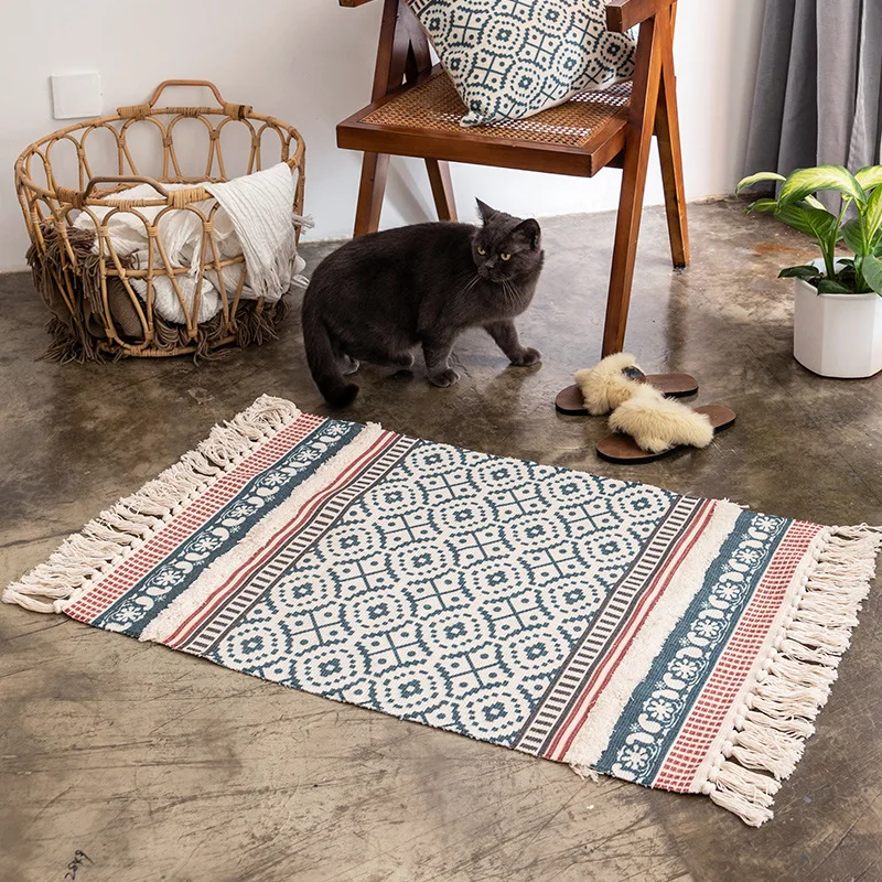 

Three-dimensional Living Room Handmade Tassel Carpet Room Decor Kitchen Rugs Geometric Door Mats Outdoor Boho Rug Anti-Slip