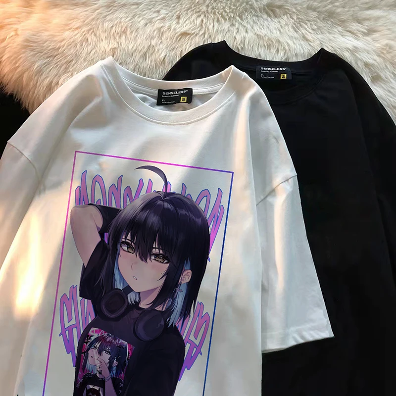 

Japanese Anime Girl Printed Hip Hop Oversized T-shirt Harajuku Summer Short Sleeved Women T Shirt Fashion Y2k Clothes Tops Tees