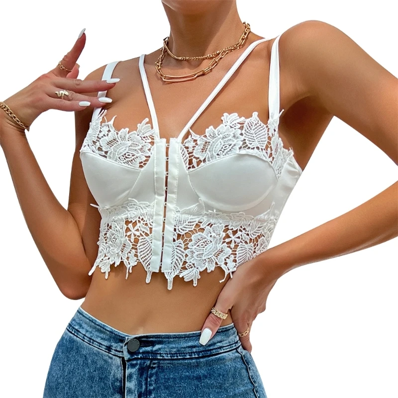 

M89E Women Camis Top Female Lace Tanks Top Summer Hollow Out Crop Top