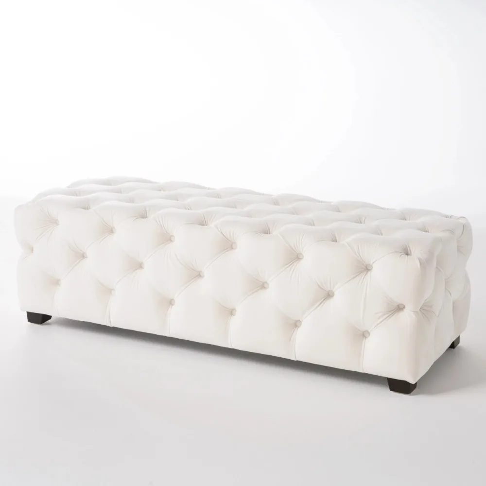 

Noble House Roman Rectangular Velvet Ottoman, Ivory