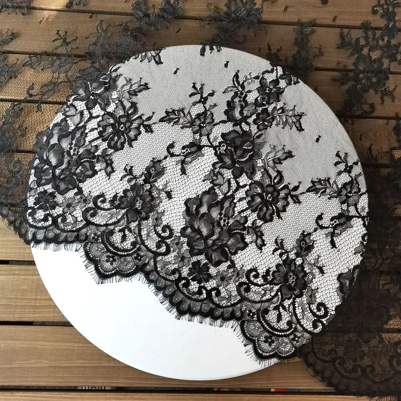 

1.5meter wide elegant sexy women long dress lace fabric eyelash chantilly lace Black 1piece/3 meters