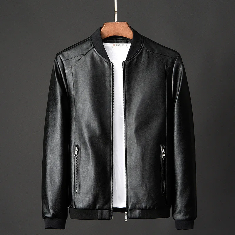 

Plus Size 7XL 2023 New Leather Jacket Bomber Motorcycle Jacket Men Black Biker PU Baseball Jacket Fashion Causal Jaqueta Male