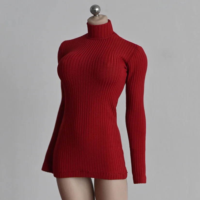 

1/6 Female Stretch Pullover Turtleneck Sweater Dress Slim Ladies Long Knit Solid Bottoming Shirt for 12in Action Figure Body