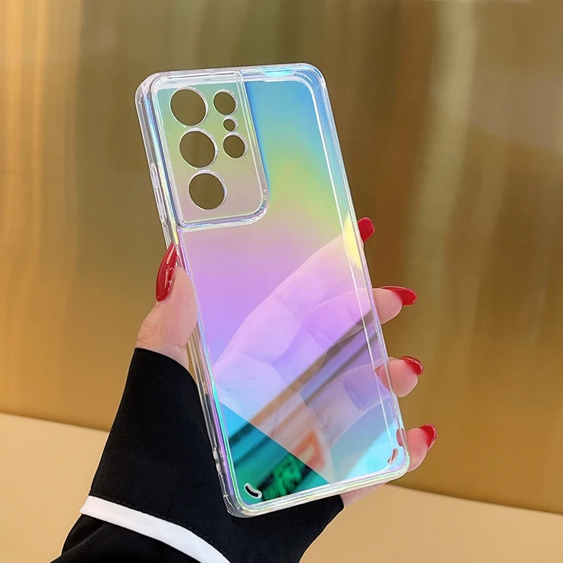 

Luxury Laser Colorful Case for Samsung Galaxy S10 S20 S21 S22 Plus Note 10 20 Ultra Z Fold 3 Phone Cover Hard Plastic Woman Girl