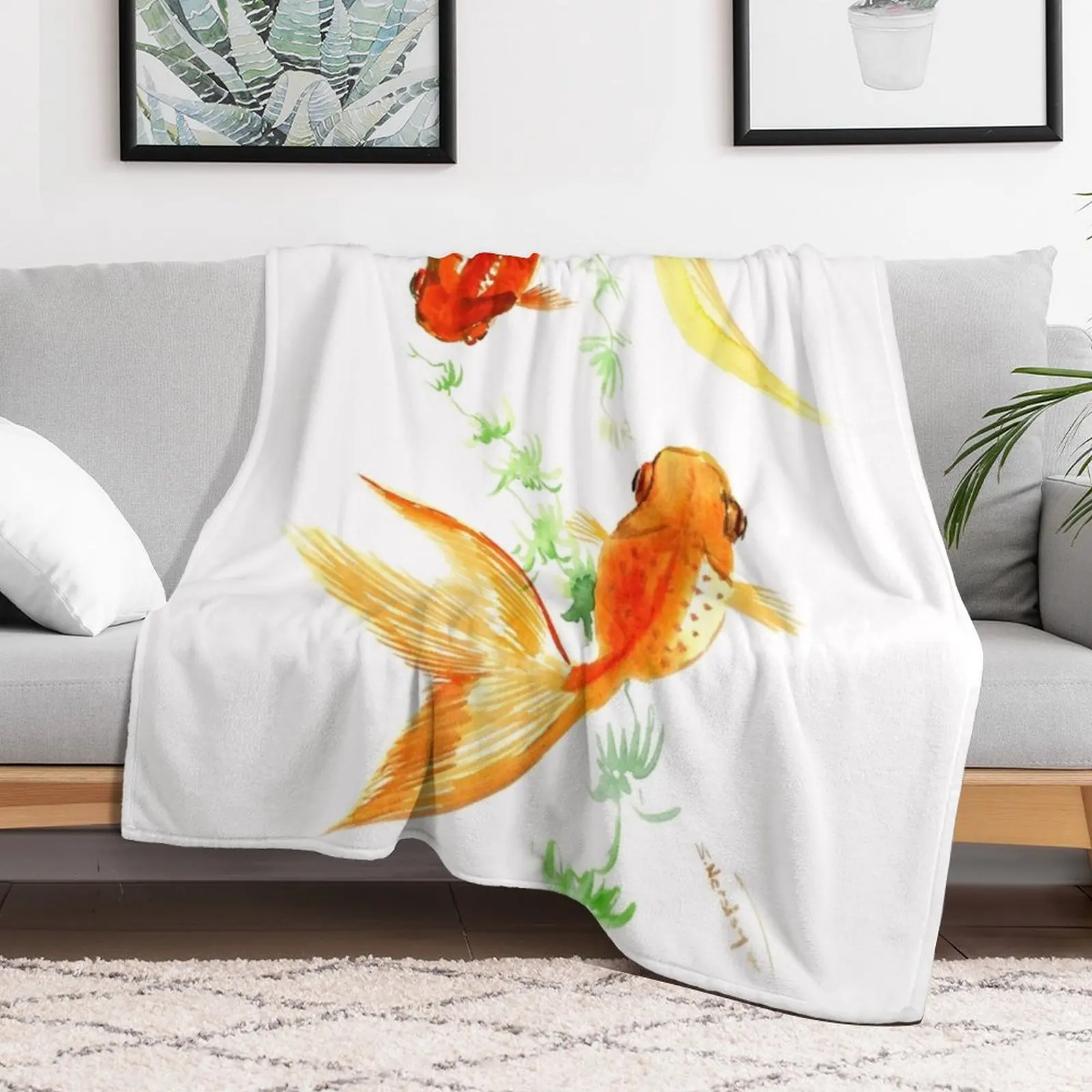 Золотая рыбка KOI дизайн фэн-шуй Декоративное одеяло Дизайнерские мягкие тяжелые