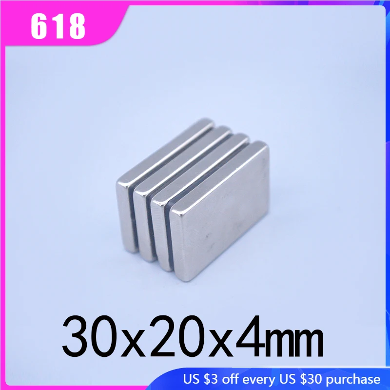 

20/30/50PCS 30x20x4 mm NdFeB Super Strong Neodymium Magnet Block Permanent Magnet Powerful Magnets N35 Magnetic 30*20*4mm