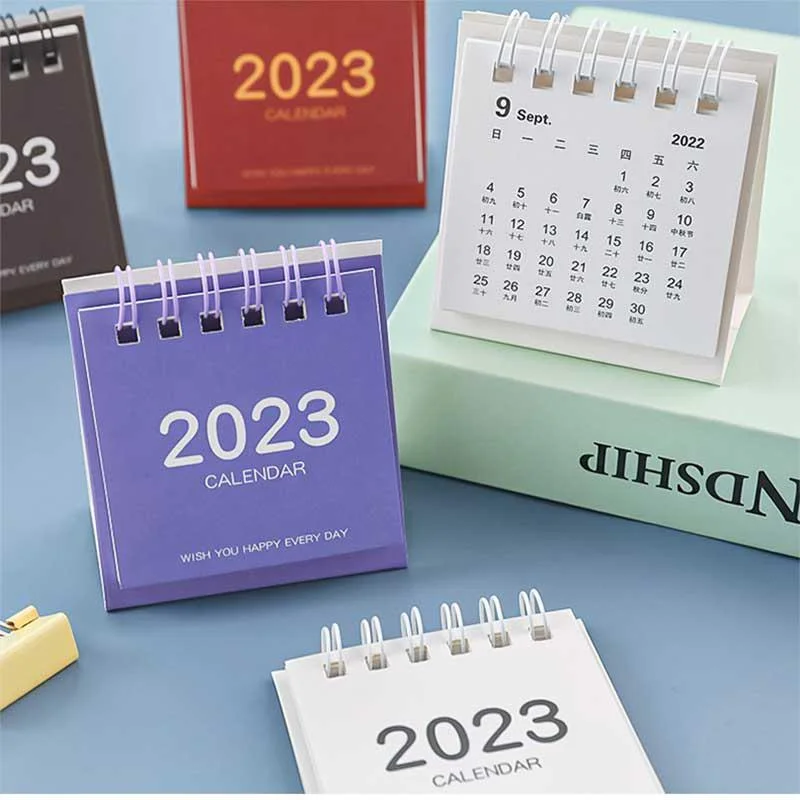 

2023 Simple Solid Color Mini Desktop Paper Simple Calendar Dual Daily Scheduler Table Planner Yearly Agenda Organizer for Desk
