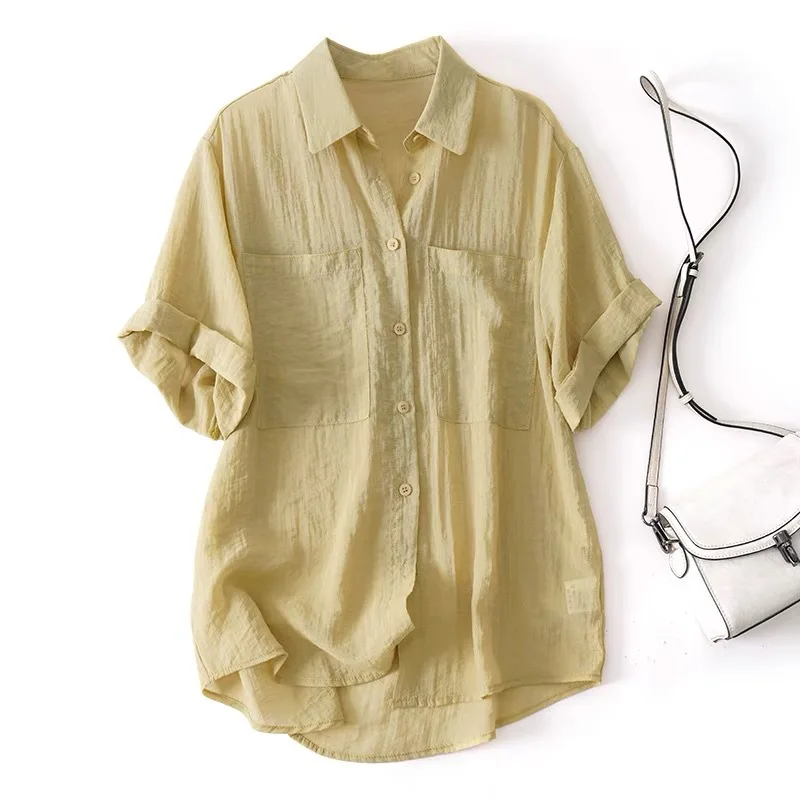 Новая летняя футболка с короткими рукавами и лацканами дышащая легкая