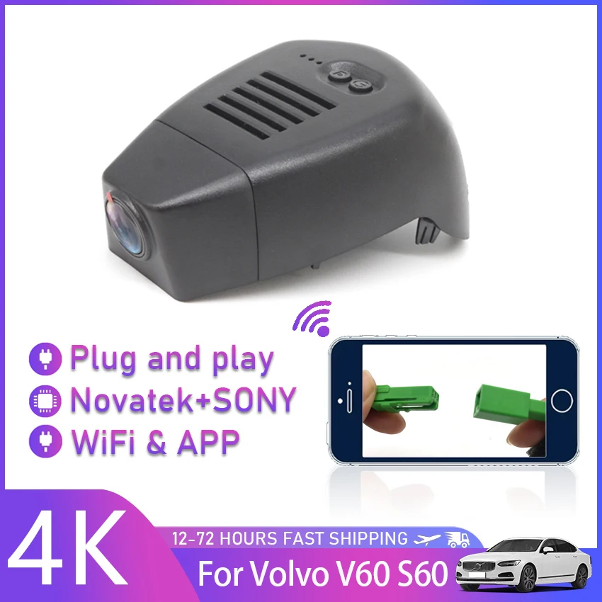 

Скрытый Автомобильный видеорегистратор «подключи и работай», Wi-Fi, видеорегистратор 4K, управление камерой, приложение для телефона Volvo V60 S60 2020 2021 2022 UHD 2160P