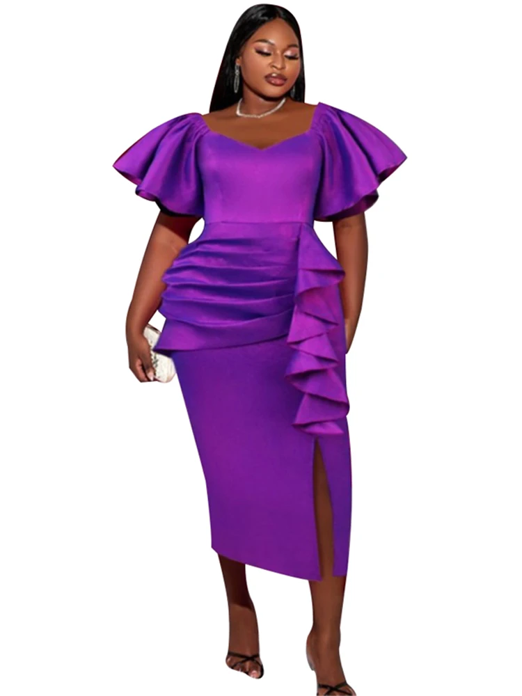 

Длинные африканские платья, женские халаты с высокой талией и рукавами с оборками, летнее Новое однотонное лоскутное элегантное винтажное ...