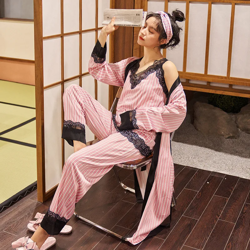 7pcs Women's Silk Pajamas Sets Home Robe Pants Sets Lace Satin Pyjamas Women Spring Summer Pyjama Sets Travel Kit Dropshiping