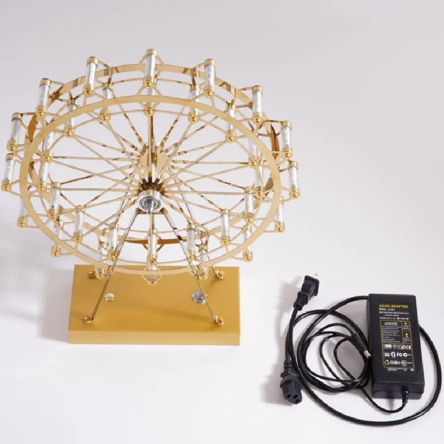 

Creative Rotatable Ferris Wheel Table Lamp Golden Copper Body Cool Warm White Spark Light Beads for Bedroom Bedside Night Lights