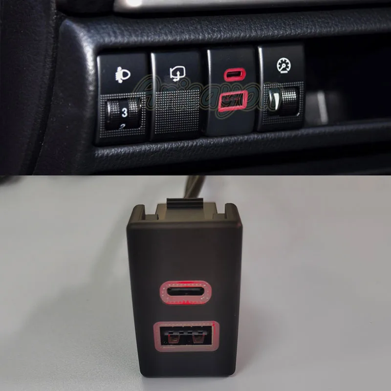 

Автомобильное зарядное устройство с красным светом QC3.0 USB-интерфейс TYPE-C PD Адаптер с двумя разъемами и проводом для Mazda 3 5 6 MX-5 RX-8 CX-7