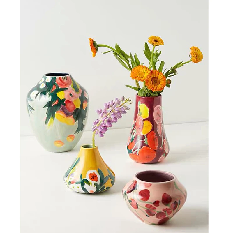 Керамический цветочный горшок с винтажным рисунком в Корейском стиле для