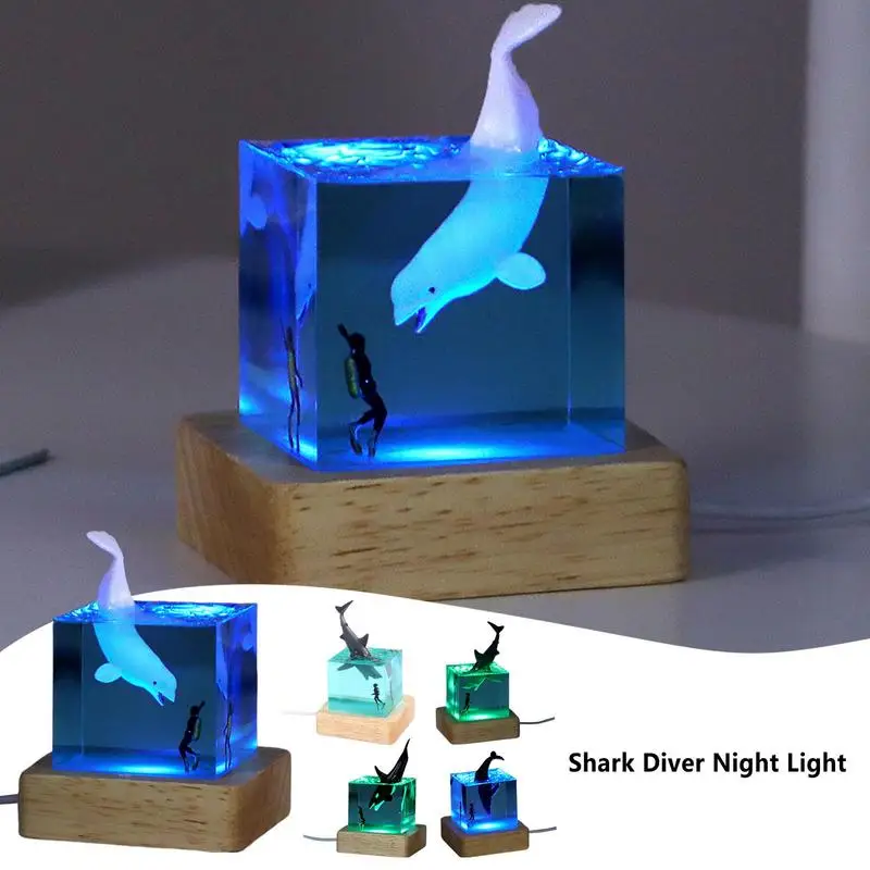 

portable Whale Diver Lamp Bedside Table Decoration Ocean Home Ornament Whale Craft Glow In Dark Humpback Whale Diver Room Lamp