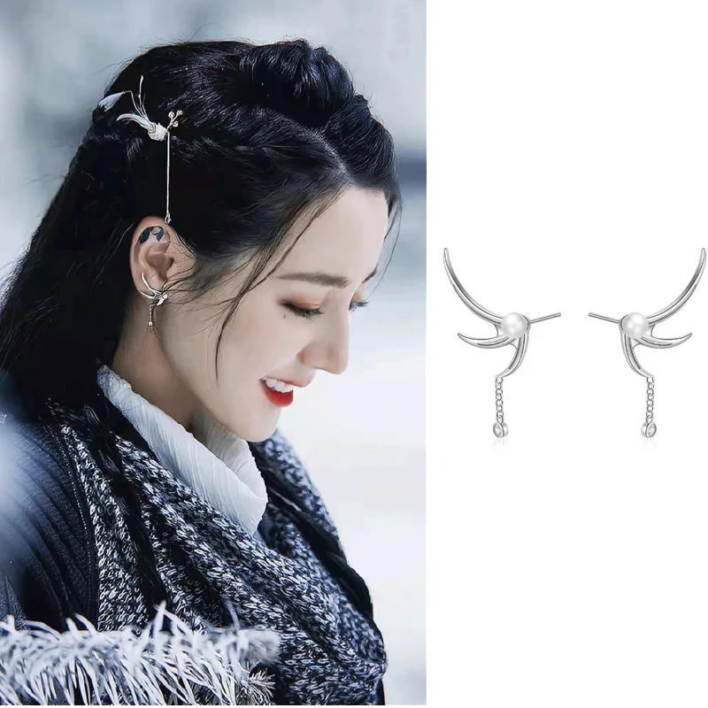 

1pair Delireba Ji Yunhe's same Earrings diligeba bird shape Vintage Design Earrings drama piercing feminino changyi