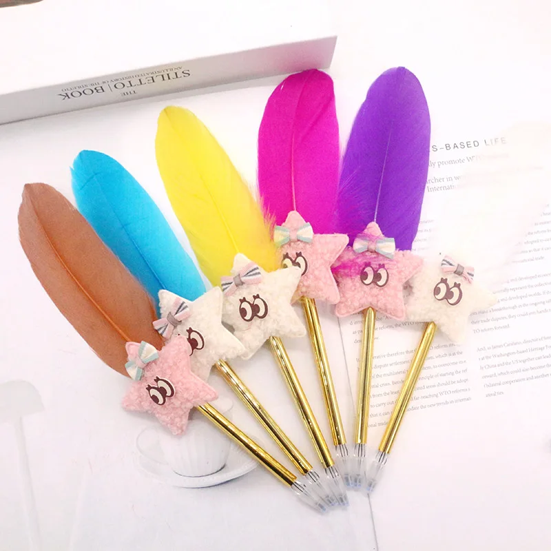

Hot Multicolor Star Feather Pen Ball Pen Teacher's Day Gift Metal Simple Quality Student Stationery Student Applicable Gel Pen