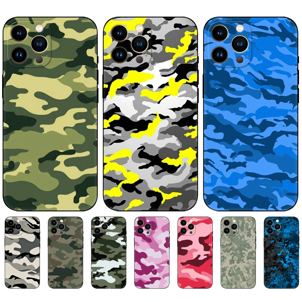 

For iPhone case 5 5S SE 6 6S 7 8 Plus X 10 XR XS MAX cellPhone Cover black tpu Camouflage Camo military smartphone cases funda