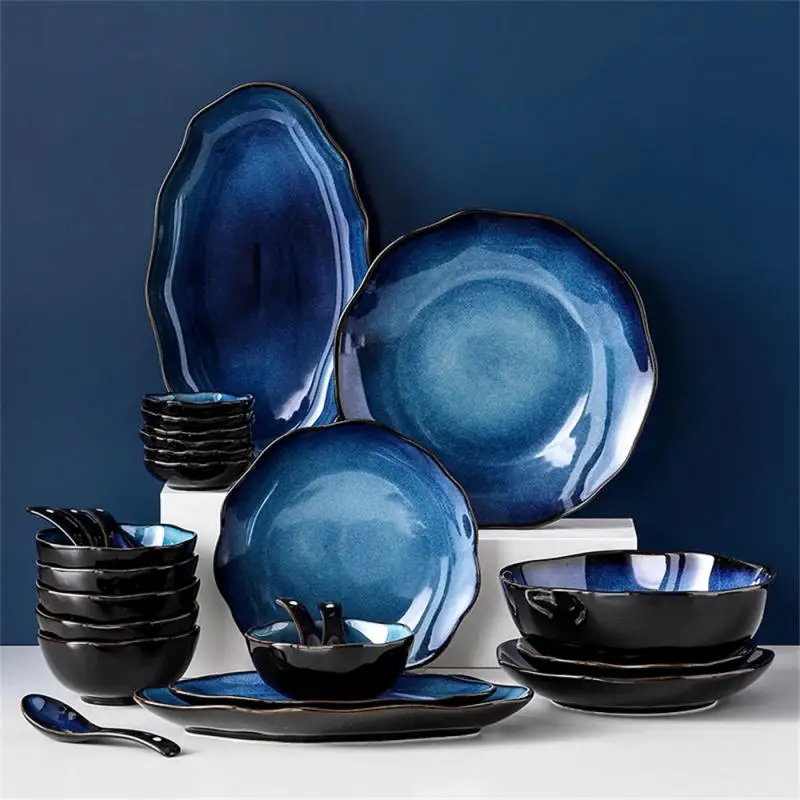 

Dinnerware Dishes Retro Ceramic Tableware Salad Bowl Multi Size Dinner Set Kitchenware Dinner Plates Dipping Dish Spoon