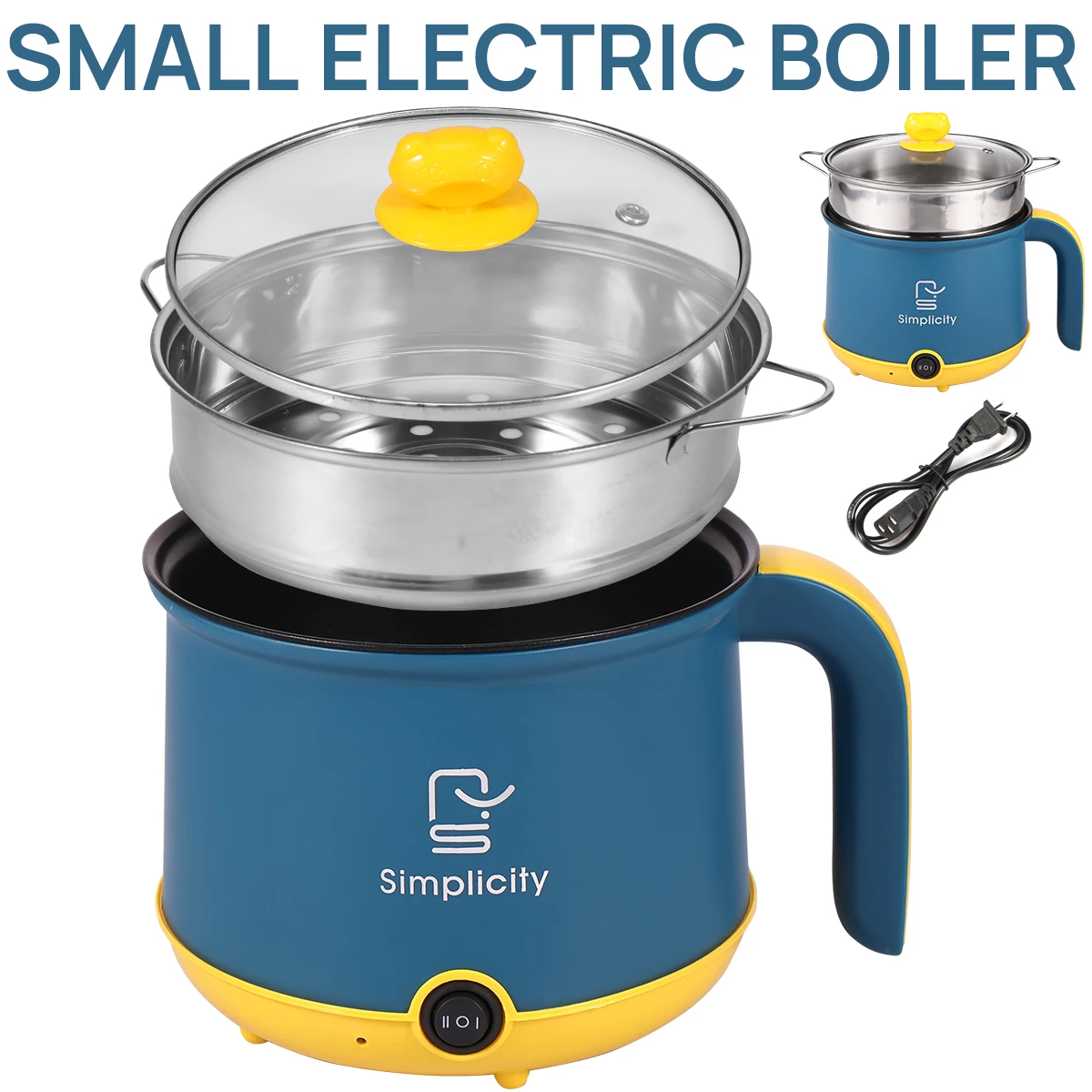 

Electric Hot Pot with Stainless Steel Steamer 1.8L/55oz Non-Stick Noodle Cooker with 2 Power Level Portable Travel Cooker Quick