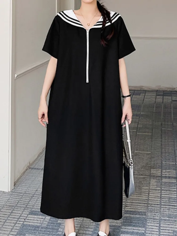 Женское длинное летнее платье большого размера свободное в Корейском стиле