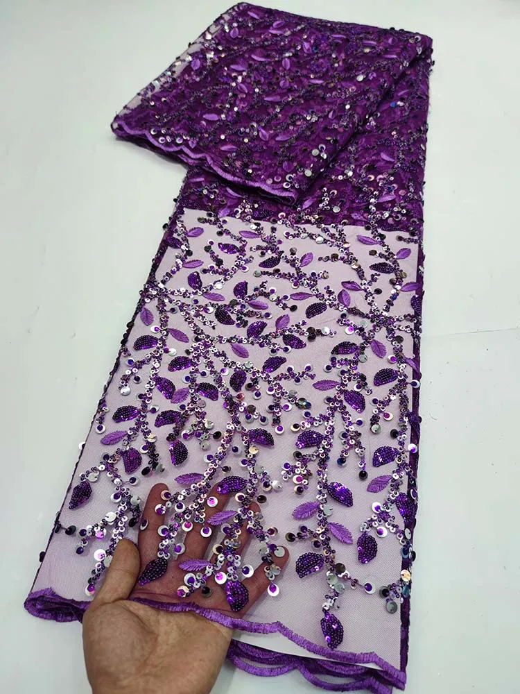 

Nigerian Net Lace Fabric With Sequins African Tulle Fabric 5Yards French Lace Fabrics 2022 High Quality Lace For Wedding Dress