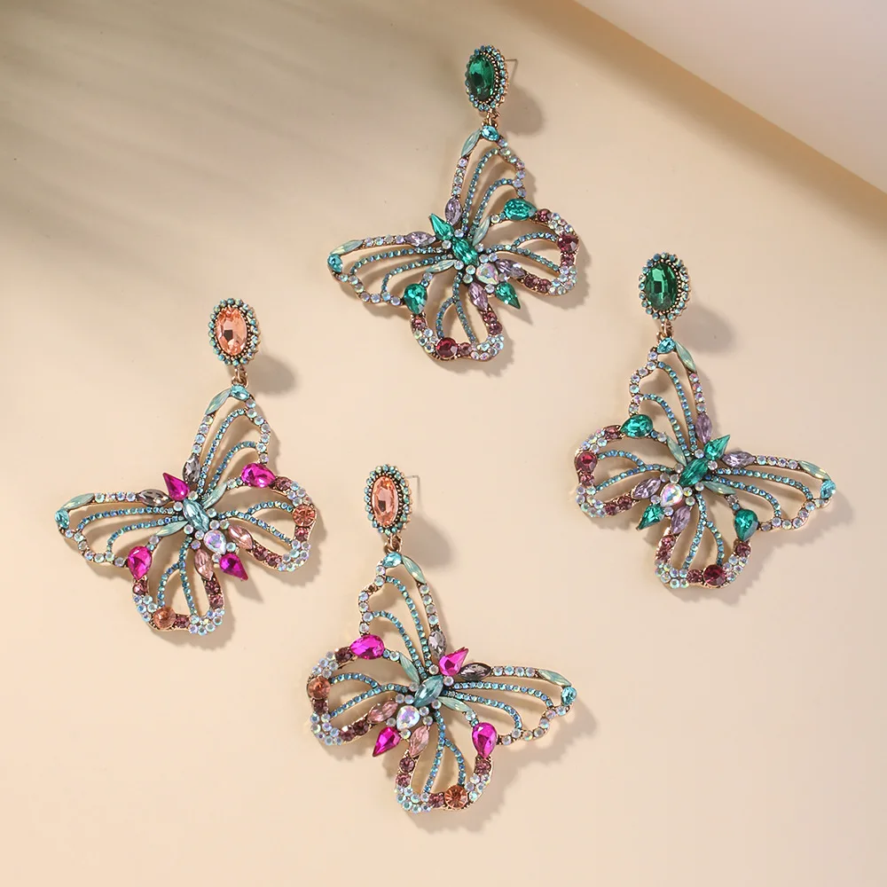 

KOSE European And American Jewelry Exaggerated Personality Butterfly Earrings Women's Fashion Creative Color Diamond Earrings